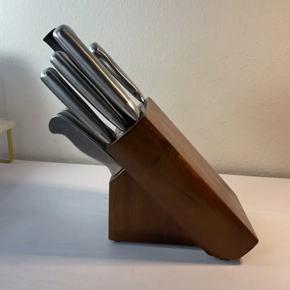 Sabatier 13pc Stainless Steel Hollow Handle Cutlery Set Wood Block Shears